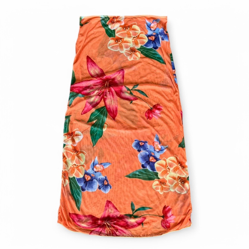 Floral Orange Sheer Mesh Skirt